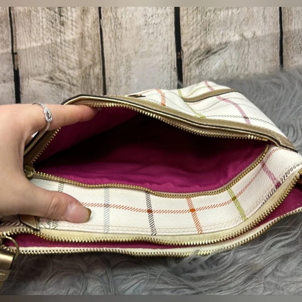 Coach Peyton Tattersal Plaid Rainbow GoldAccent Plaid Messenger Crossbody Bag - Picture 7 of 9